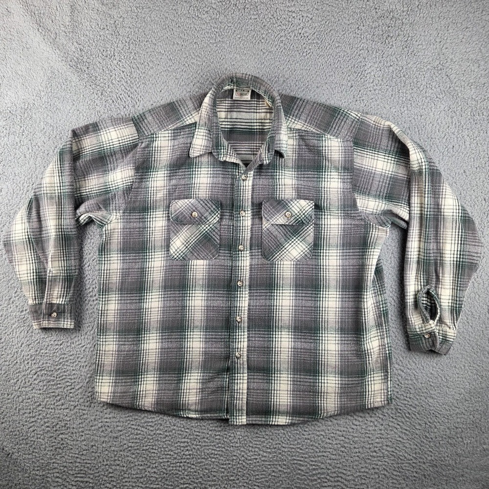 Vintage 5 Five Brother Checkered Plaid‎ Button Up Flannel Shirt Mens 2XL Gray